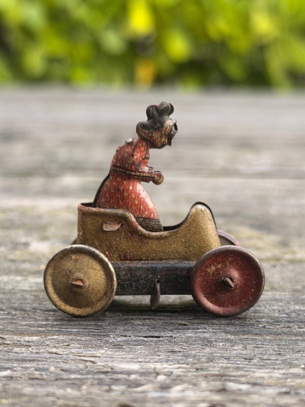 Antique Miniature Metal Car with Lady Driver Arcade Style Penny Toy Vintage Toy